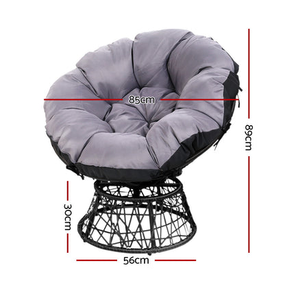 Outdoor Lounge Setting Furniture Wicker Papasan Chairs Table Patio Black
