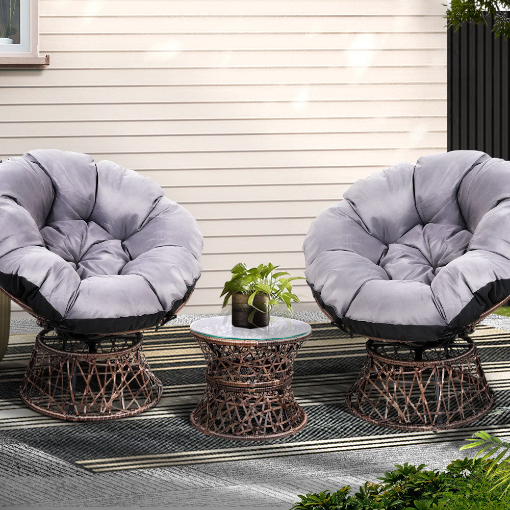 Outdoor Lounge Setting Furniture Wicker Papasan Chairs Table Patio Brown