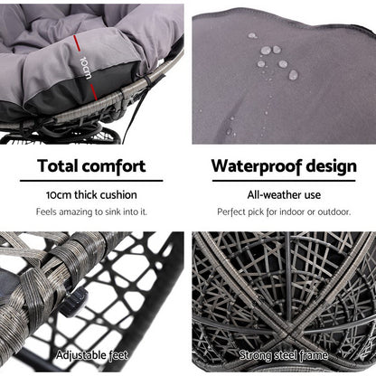 Outdoor Lounge Setting Furniture Wicker Papasan Chairs Table Patio Grey