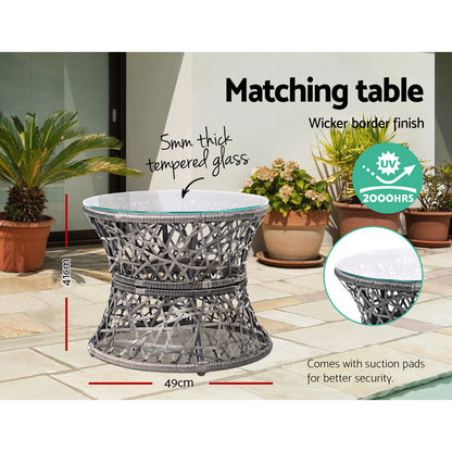 Outdoor Lounge Setting Furniture Wicker Papasan Chairs Table Patio Grey