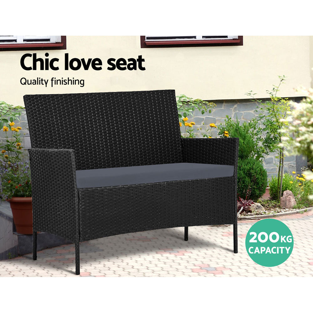 4 Seater Wicker Outdoor Sofa Set with Storage Cover - Black