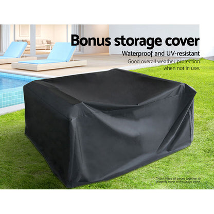 4 Seater Wicker Outdoor Sofa Set with Storage Cover - Black