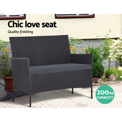 4 Seater Outdoor Wicker Sofa Set with Storage Cover - Dark Grey