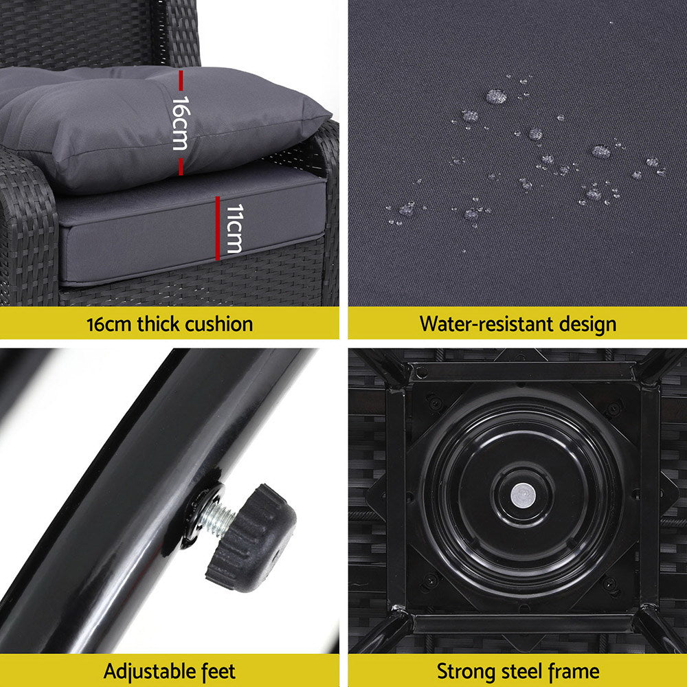 3PC Outdoor Wicker Bistro Set Lounge Swivel Chairs - Black