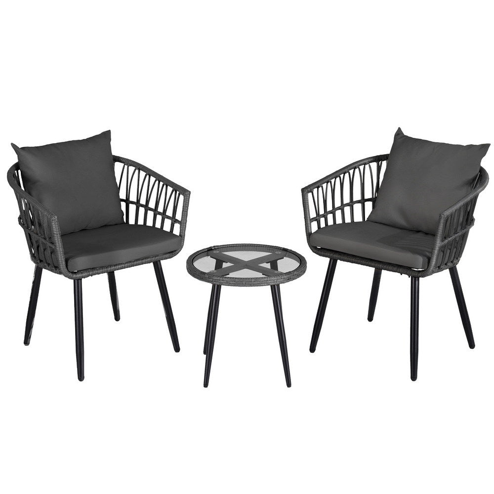 3PC Outdoor Bistro Set Patio Furniture Lounge Setting Table and Chairs Grey
