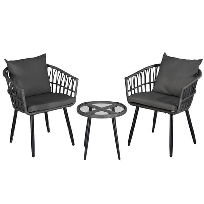 3PC Outdoor Bistro Set Patio Furniture Lounge Setting Table and Chairs Grey