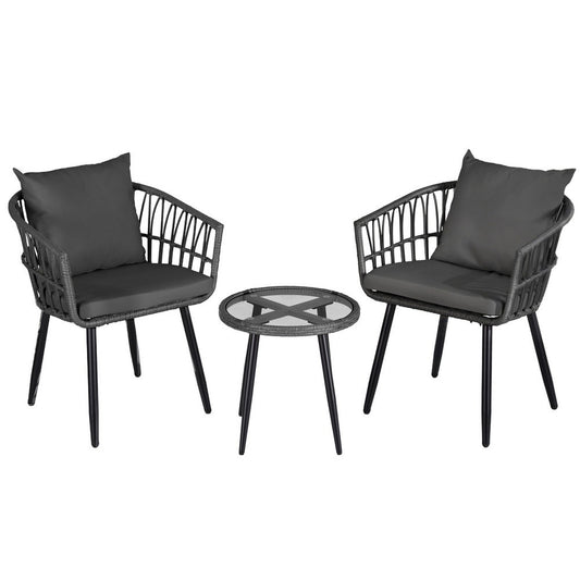 3PC Outdoor Bistro Set Patio Furniture Lounge Setting Table and Chairs Grey