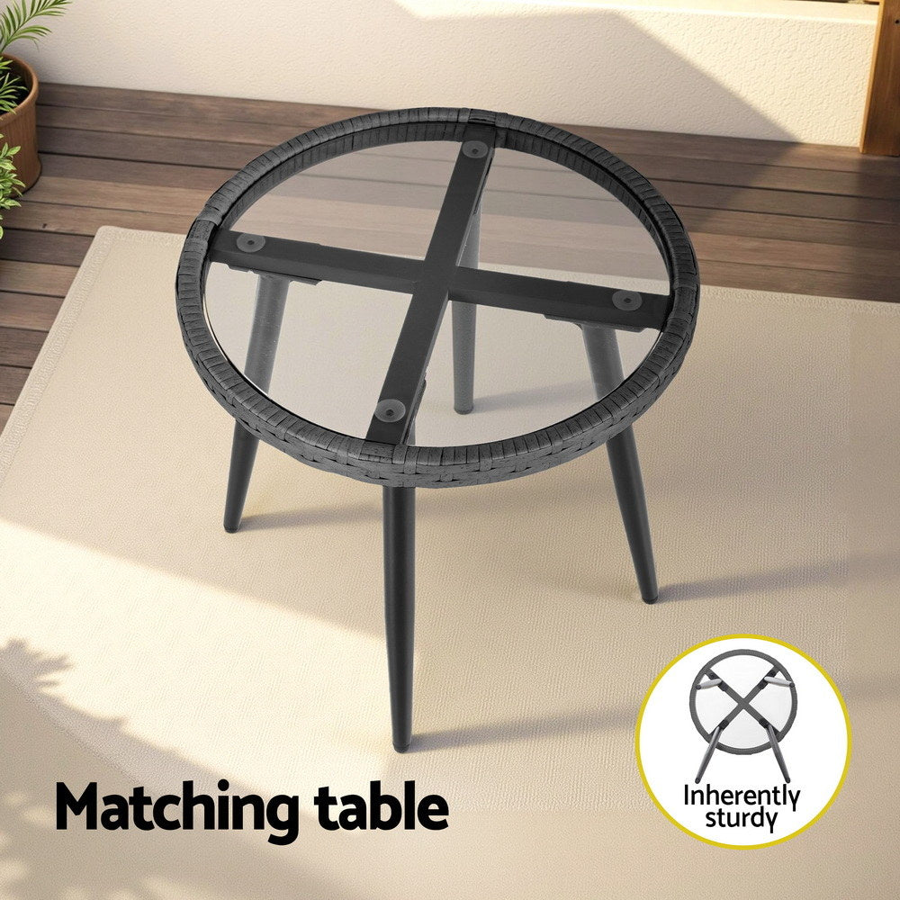 3PC Outdoor Bistro Set Patio Furniture Lounge Setting Table and Chairs Grey