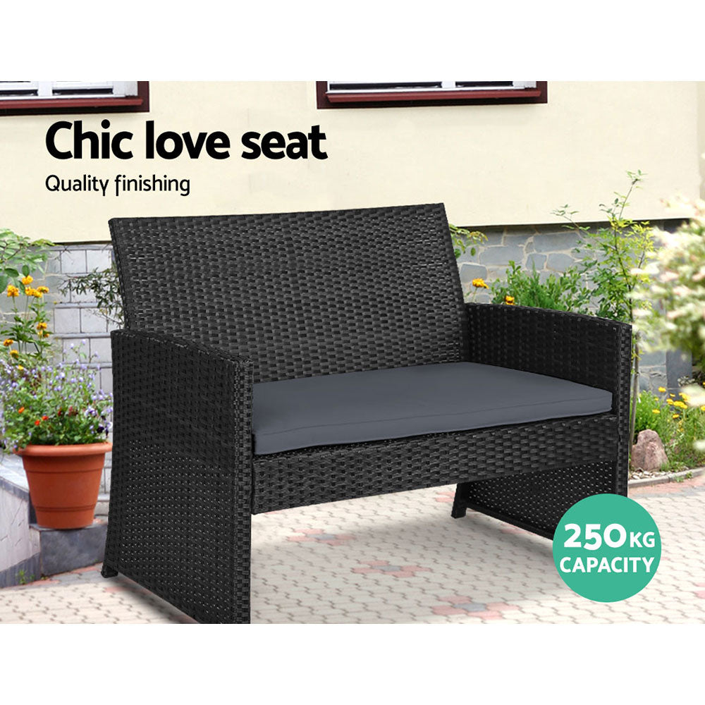 4 Piece Outdoor Wicker Sofa Set with Storage Cover - Black
