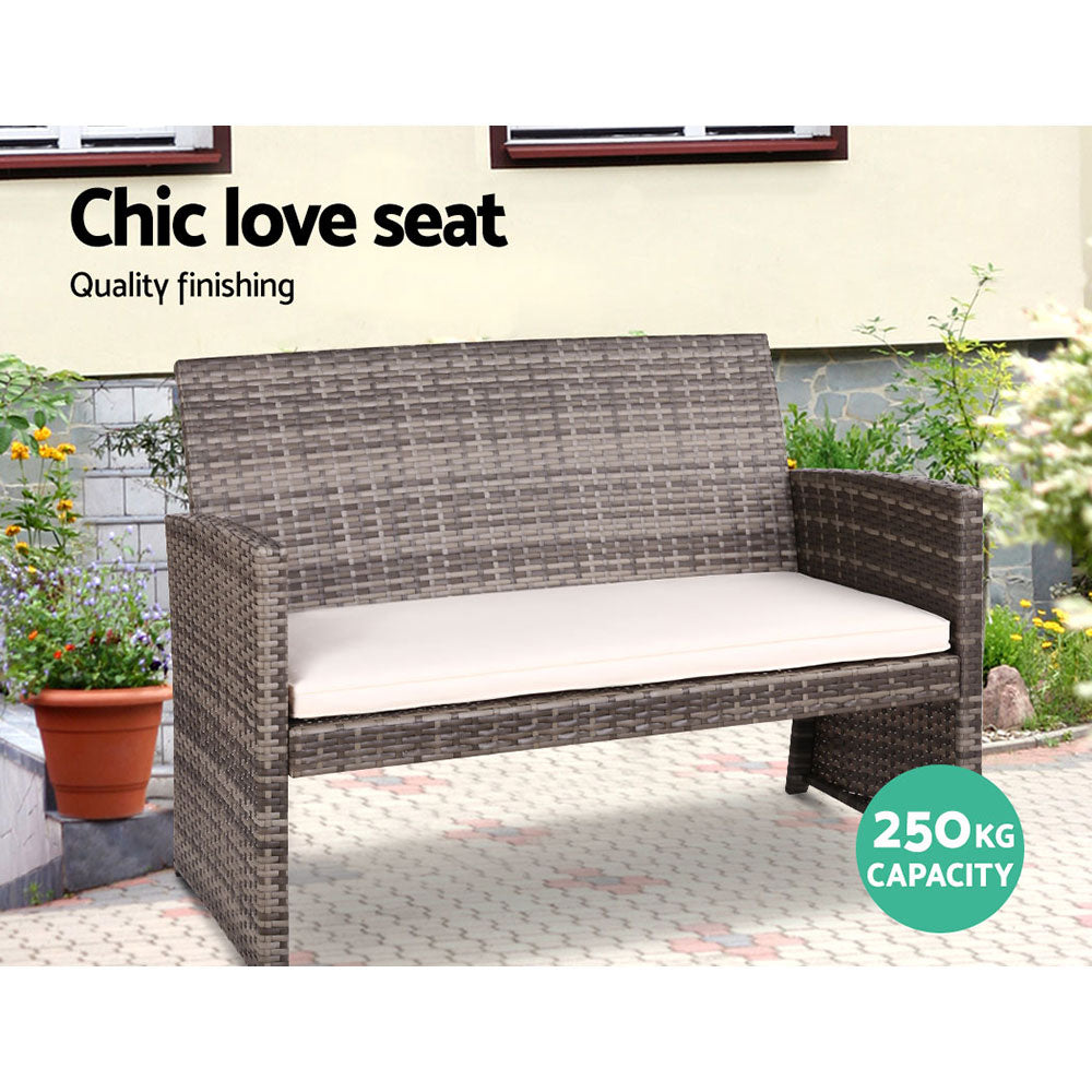 4 Piece Outdoor Wicker Sofa Set with Storage Cover - Grey