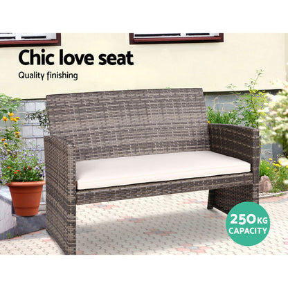 4 Piece Outdoor Wicker Sofa Set with Storage Cover - Grey