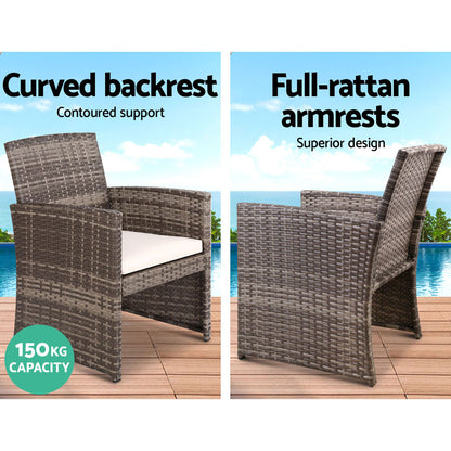 4 Piece Outdoor Wicker Sofa Set with Storage Cover - Grey