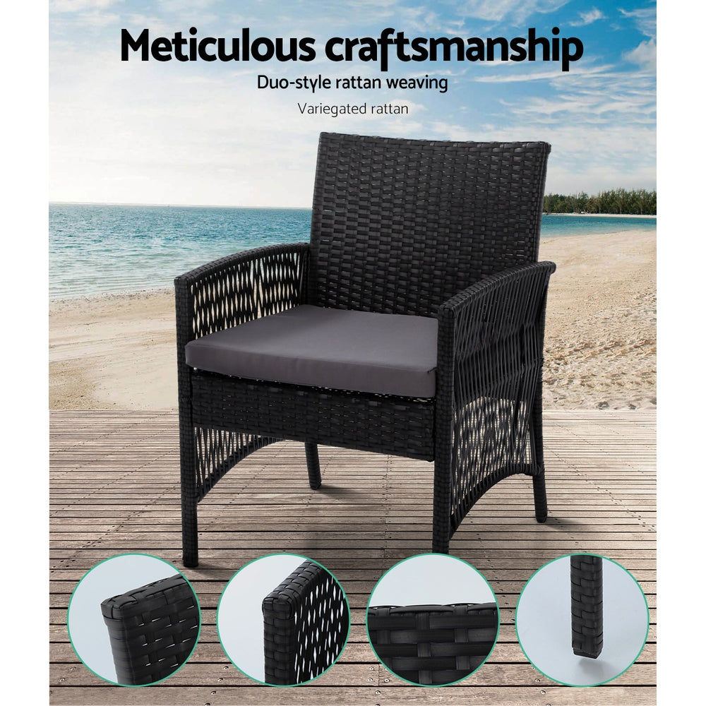 4PCS Harp Outdoor Sofa Set Wicker Chair Table - Black
