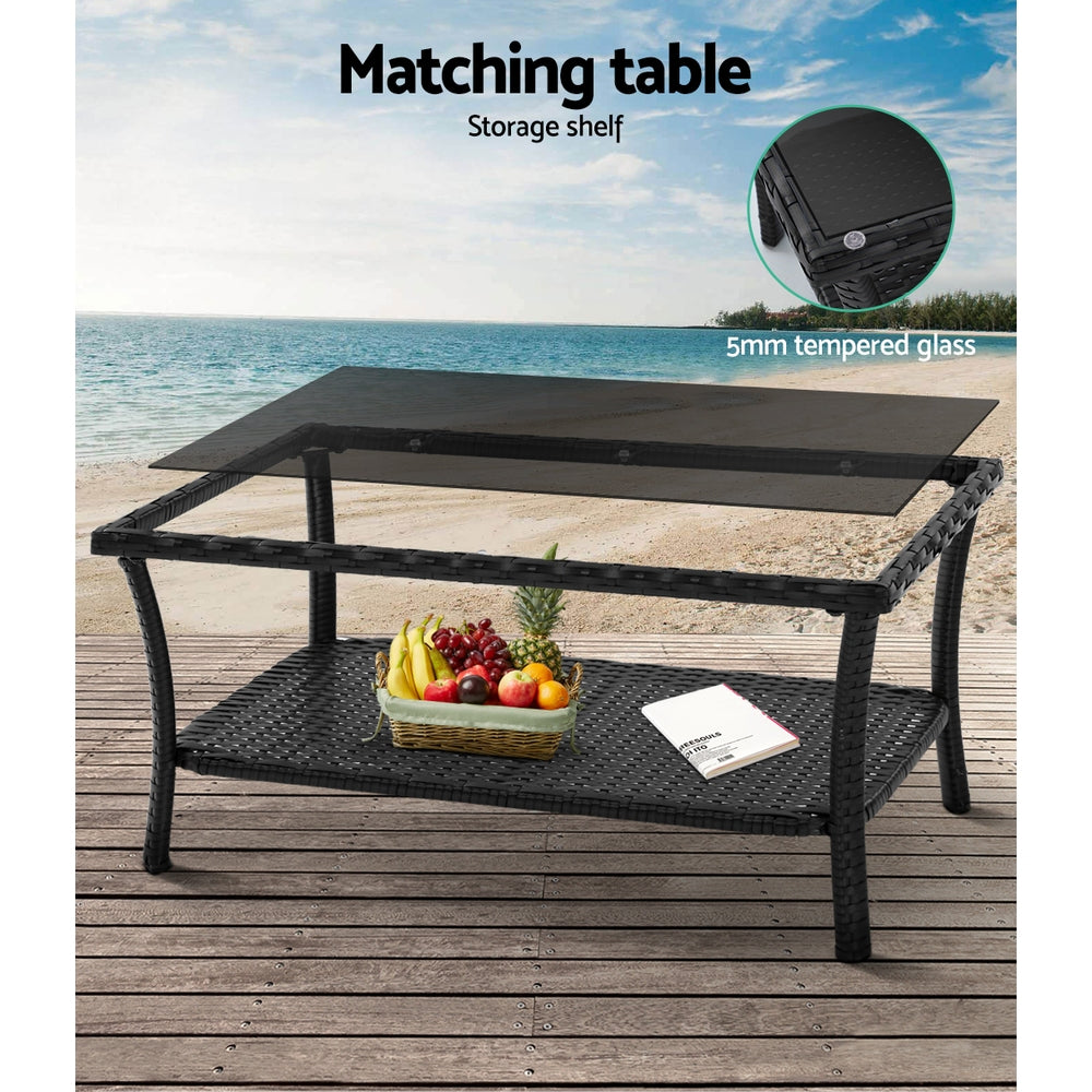 4PCS Harp Outdoor Sofa Set Wicker Chair Table - Black