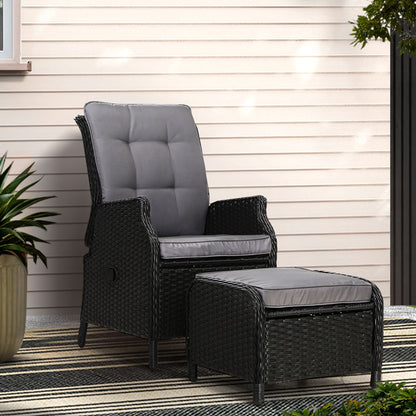 Outdoor Wicker Recliner Chair Sun lounge - Black