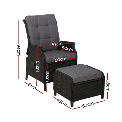 Outdoor Wicker Recliner Chair Sun lounge - Black