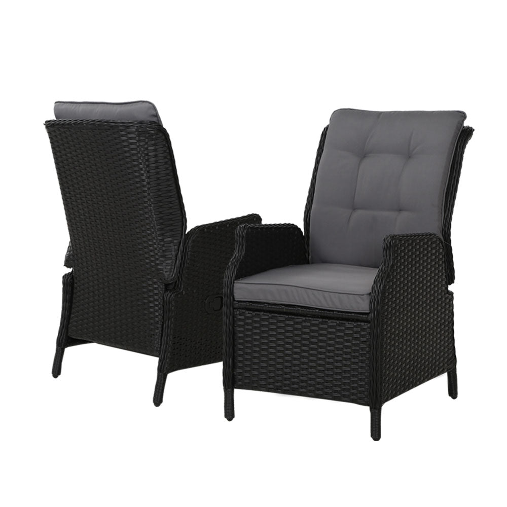 Outdoor Wicker Recliner Chair Sun lounge - Black