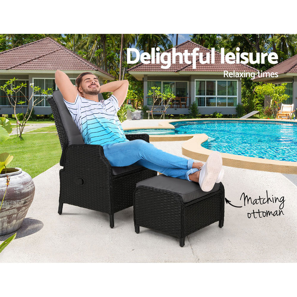 Outdoor Wicker Recliner Chair Sun lounge - Black
