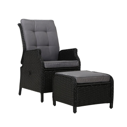 Outdoor Wicker Recliner Chair Sun lounge - Black