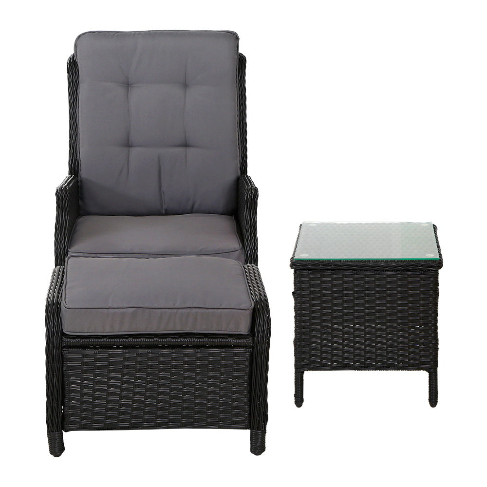 5PC Outdoor Wicker Recliner Chair & Table Sun lounge - Black
