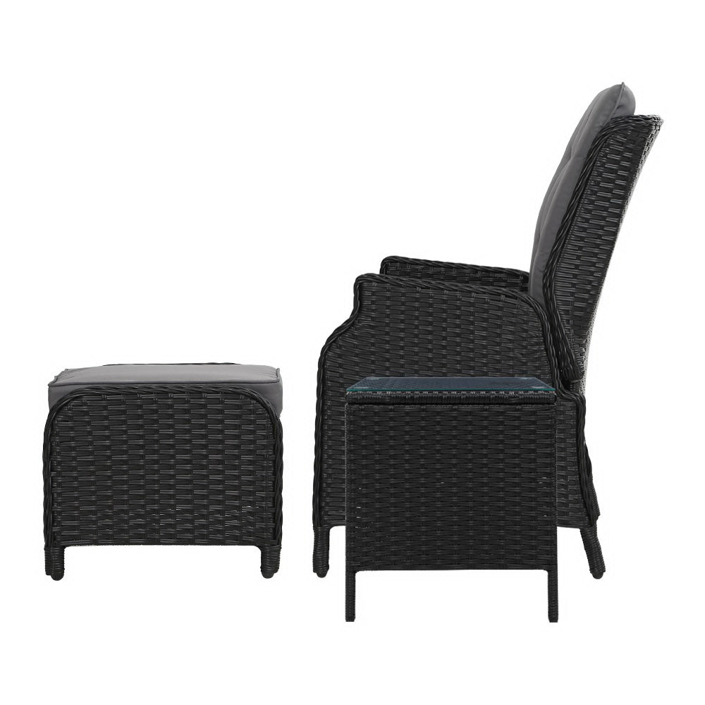 5PC Outdoor Wicker Recliner Chair & Table Sun lounge - Black