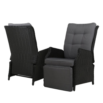 2PC Outdoor Wicker Recliner Chairs Sun lounge - Black