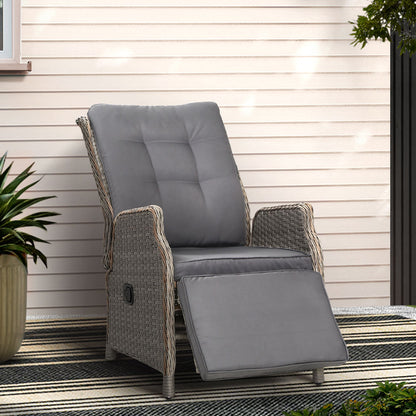 Outdoor Wicker Recliner Chair Sun lounge - Grey