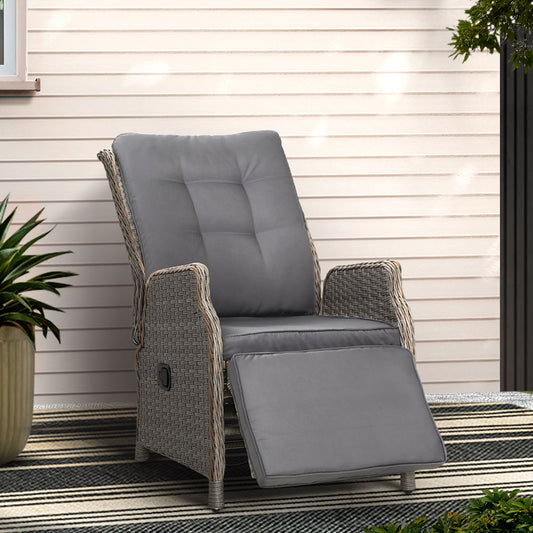 Outdoor Wicker Recliner Chair Sun lounge - Grey
