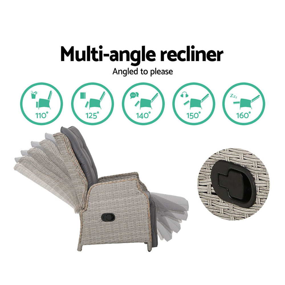 Outdoor Wicker Recliner Chair Sun lounge - Grey