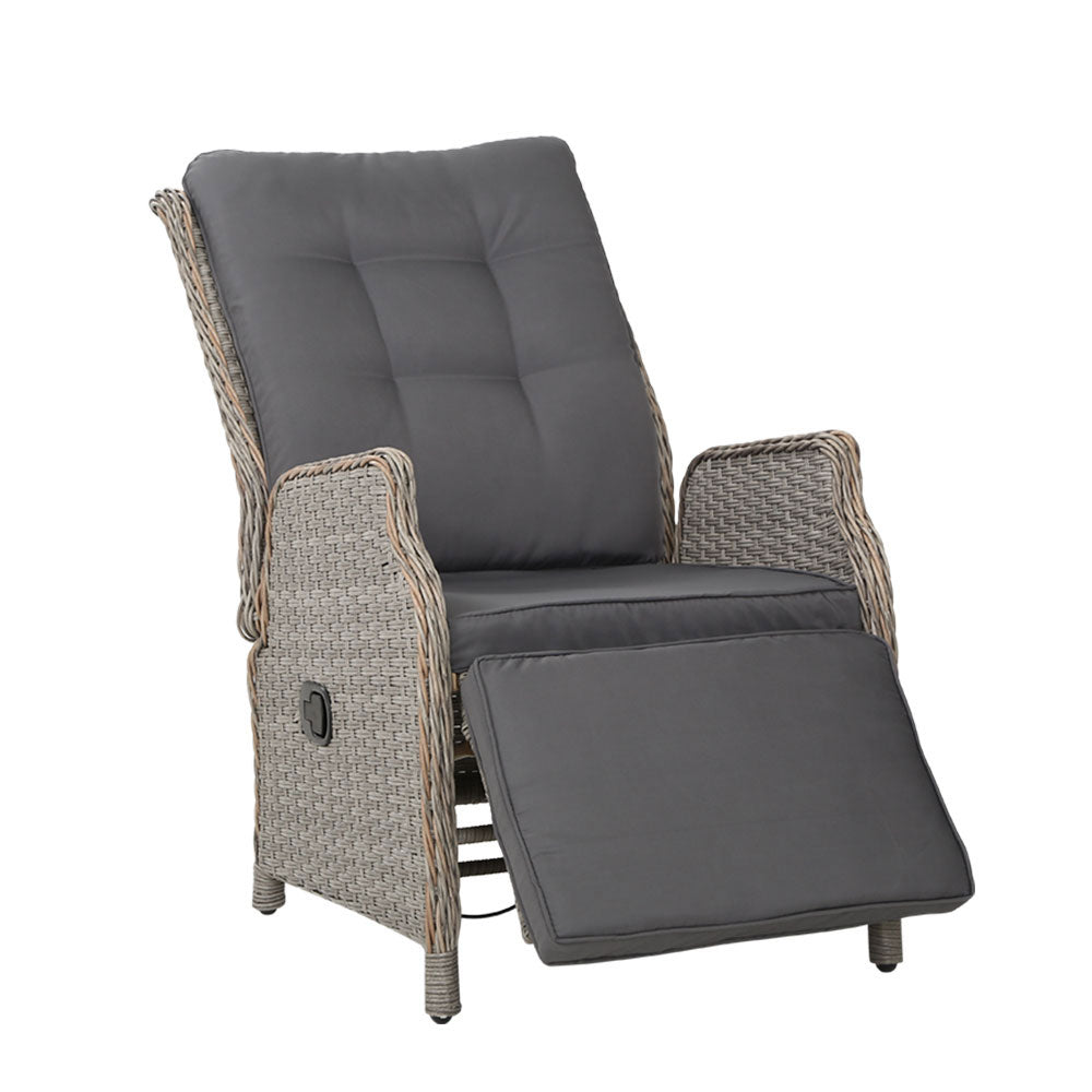 Outdoor Wicker Recliner Chair Sun lounge - Grey