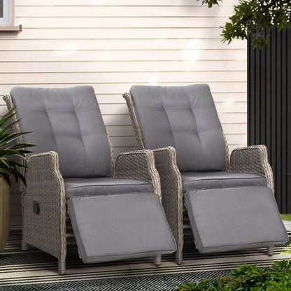2PC Outdoor Wicker Recliner Chairs Sun lounge - Grey
