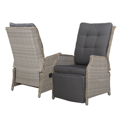 2PC Outdoor Wicker Recliner Chairs Sun lounge - Grey