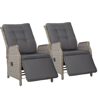 2PC Outdoor Wicker Recliner Chairs Sun lounge - Grey