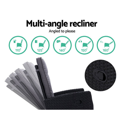 2PC Wicker Recliner Chair Sun Lounge - Black