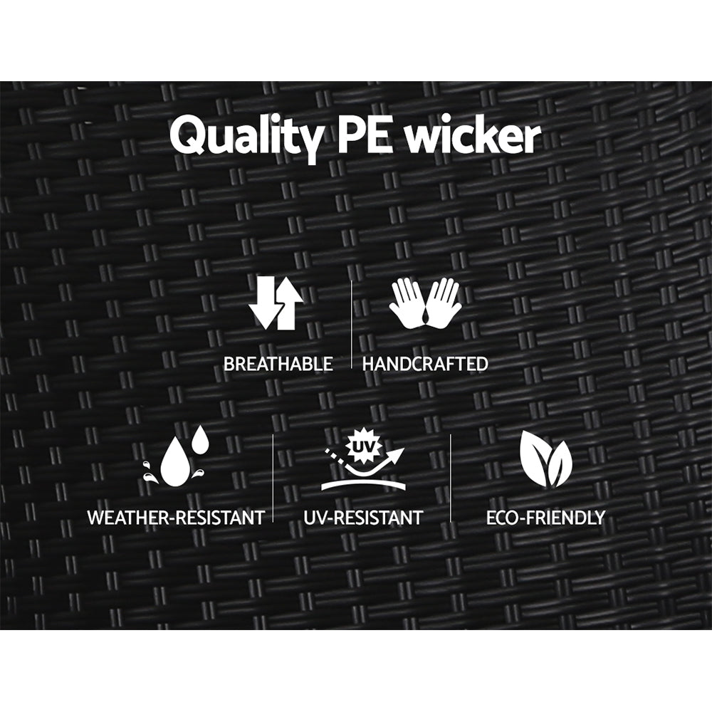 2PC Wicker Recliner Chair Sun Lounge - Black