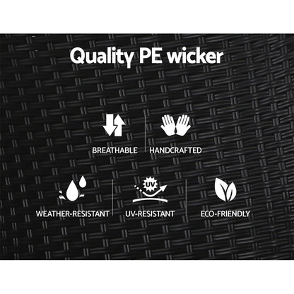 2PC Wicker Recliner Chair Sun Lounge - Black