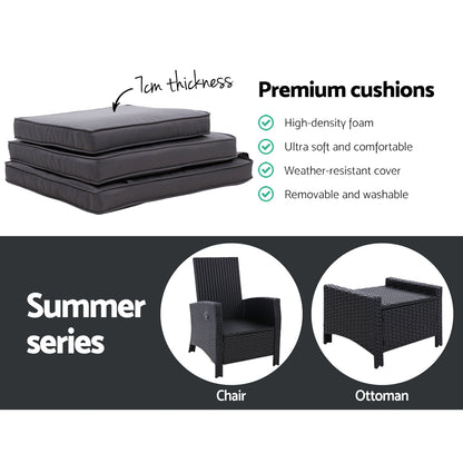 2PC Wicker Recliner Chair Sun Lounge - Black