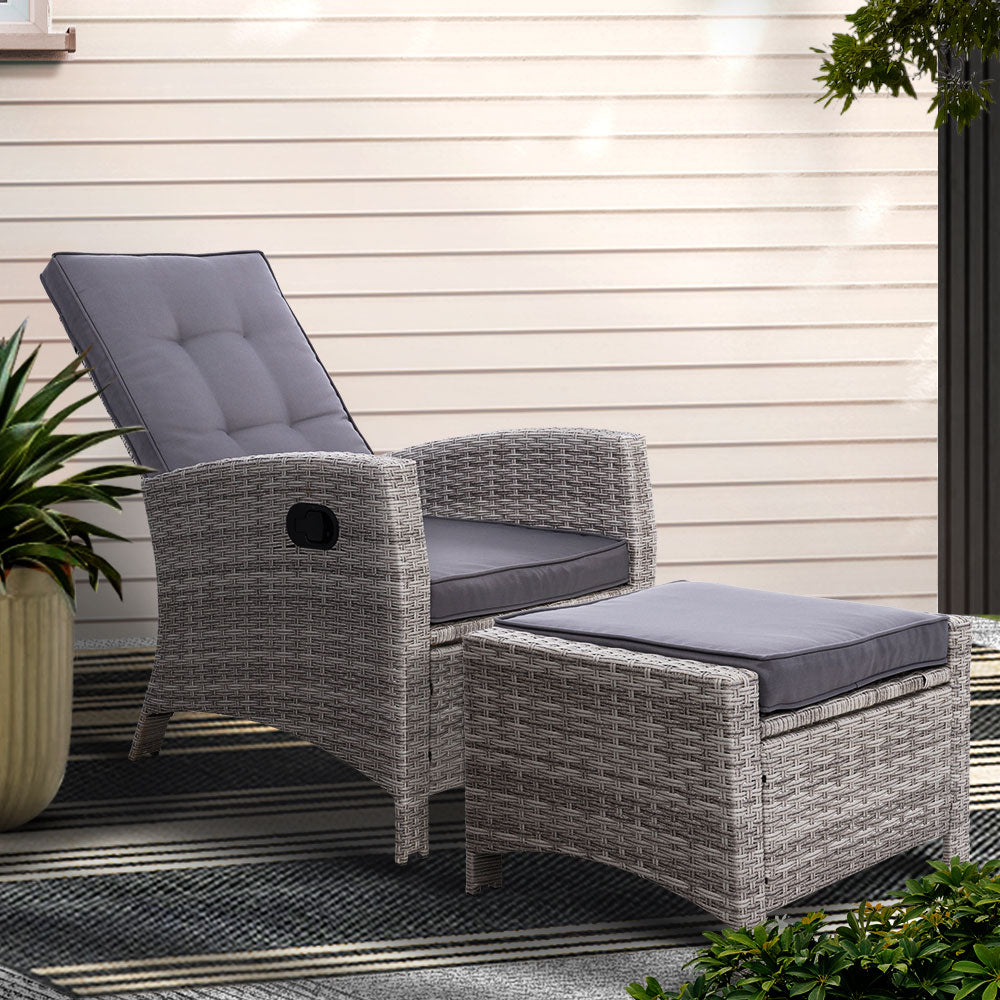 Wicker Recliner Chair Sun lounge - Grey