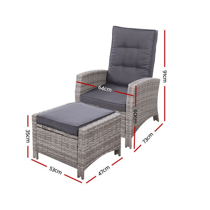 Wicker Recliner Chair Sun lounge - Grey