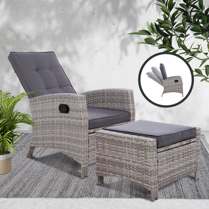 Wicker Recliner Chair Sun lounge - Grey