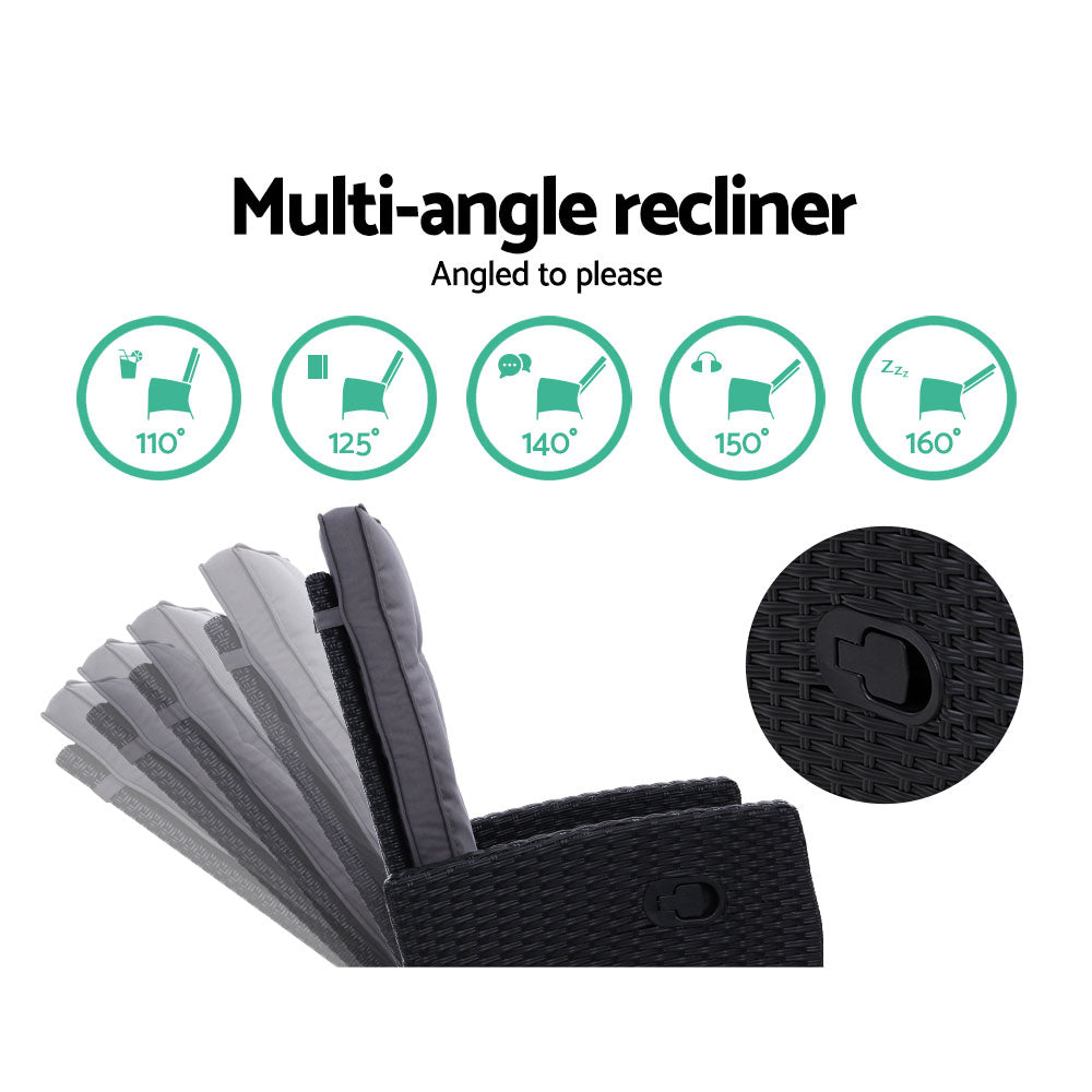 5PC Wicker Recliner Chairs & Table Sun lounge - Black