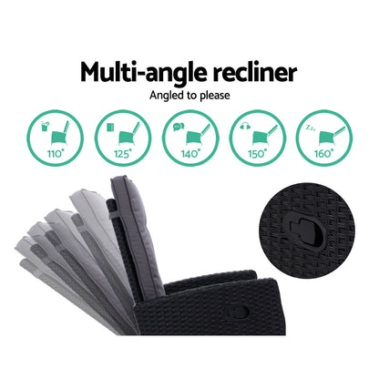 5PC Wicker Recliner Chairs & Table Sun lounge - Black