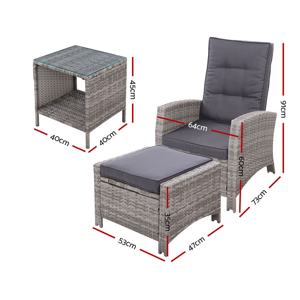 5PC Wicker Recliner Chairs & Table Sun lounge - Grey