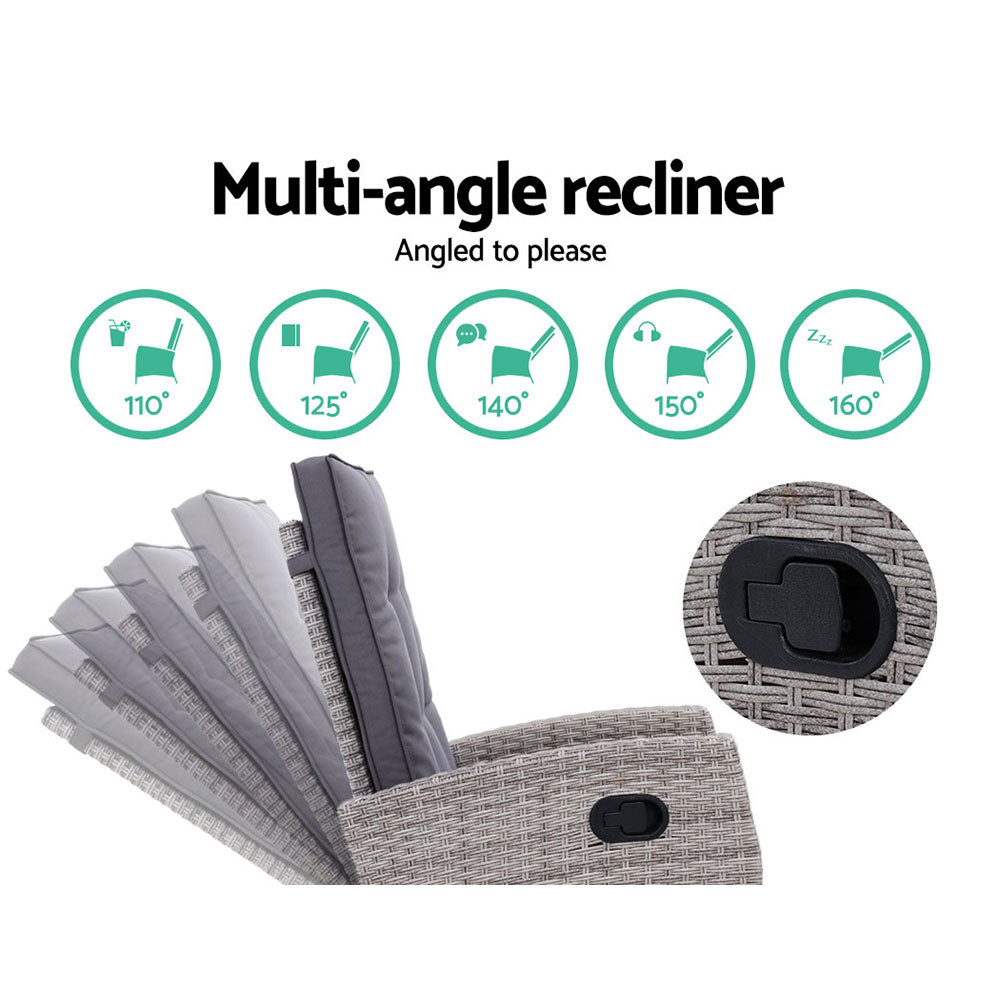 5PC Wicker Recliner Chairs & Table Sun lounge - Grey
