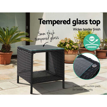 Outdoor Wicker Side Table - Black