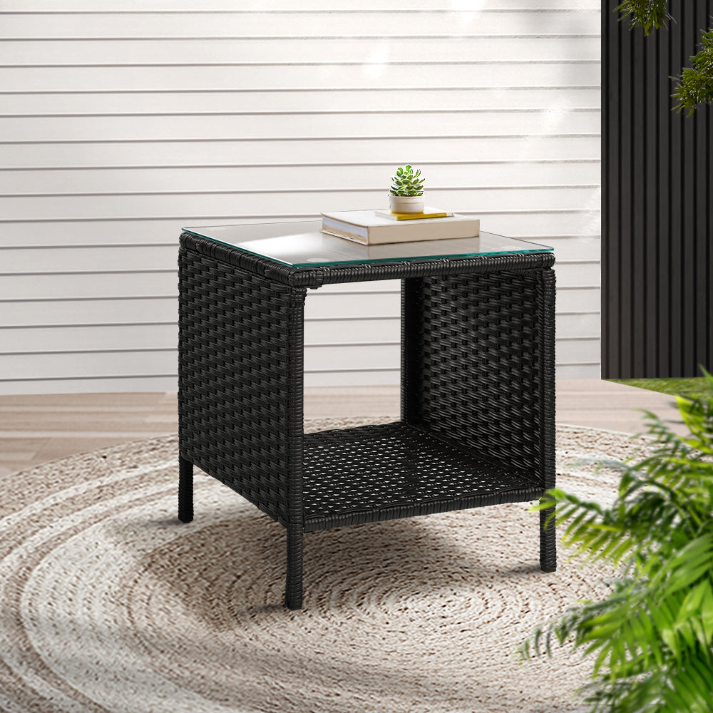 Outdoor Wicker Side Table - Black
