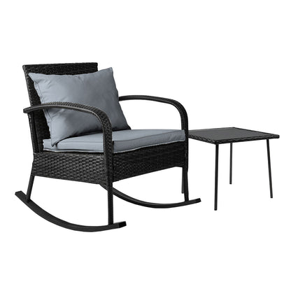 2PC Wicker Rocking Chair & Table - Black