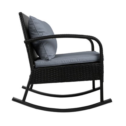 2PC Wicker Rocking Chair & Table - Black
