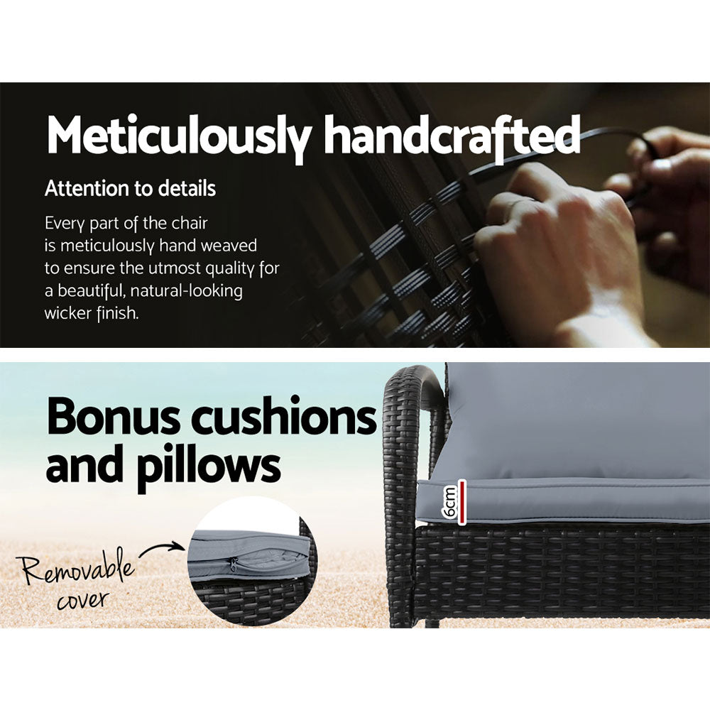 2PC Wicker Rocking Chair & Table - Black