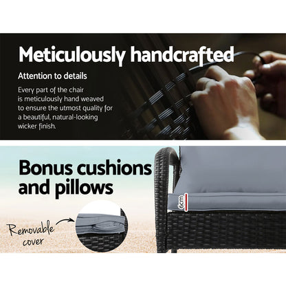 2PC Wicker Rocking Chair & Table - Black